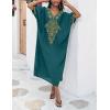 imageBsubseach Gold Embroidery Long Kaftan Dresses V Neck Caftan Dress Beach Cover Ups for Women EmbroideryXpeacock Green