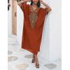 imageBsubseach Gold Embroidery Long Kaftan Dresses V Neck Caftan Dress Beach Cover Ups for Women EmbroideryXrust Red
