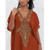 imageBsubseach Gold Embroidery Long Kaftan Dresses V Neck Caftan Dress Beach Cover Ups for Women EmbroideryXrust Red