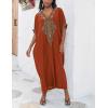 imageBsubseach Gold Embroidery Long Kaftan Dresses V Neck Caftan Dress Beach Cover Ups for Women EmbroideryXrust Red