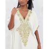 imageBsubseach Gold Embroidery Long Kaftan Dresses V Neck Caftan Dress Beach Cover Ups for Women EmbroideryXwhite