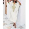 imageBsubseach Gold Embroidery Long Kaftan Dresses V Neck Caftan Dress Beach Cover Ups for Women EmbroideryXwhite