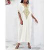 imageBsubseach Gold Embroidery Long Kaftan Dresses V Neck Caftan Dress Beach Cover Ups for Women EmbroideryXwhite