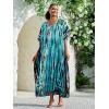 imageBsubseach Kaftan Dresses for Women Kaftan Cover Ups Swimwear Plus Size Tie Dye Kaftans Maxi Dress Long Beach Cover UpCblue Print