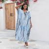 imageBsubseach Kaftan Dresses for Women Kaftan Cover Ups Swimwear Plus Size Tie Dye Kaftans Maxi Dress Long Beach Cover UpClight Blue