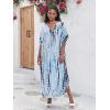 imageBsubseach Kaftan Dresses for Women Kaftan Cover Ups Swimwear Plus Size Tie Dye Kaftans Maxi Dress Long Beach Cover UpClight Blue