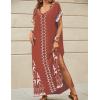 imageBsubseach Kaftan Dresses for Women Swimsuit Coverup Beach Caftans Cover Ups for Swimwear Loungewear Bird EmbroideryLbrick Red