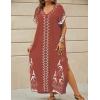 imageBsubseach Kaftan Dresses for Women Swimsuit Coverup Beach Caftans Cover Ups for Swimwear Loungewear Bird EmbroideryLbrick Red