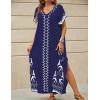 imageBsubseach Kaftan Dresses for Women Swimsuit Coverup Beach Caftans Cover Ups for Swimwear Loungewear Bird EmbroideryLnavy Blue