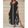 imageBsubseach Kaftan Dresses for Women Swimsuit Coverup Beach Caftans Cover Ups for Swimwear Loungewear Bird EmbroideryYblack