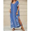 imageBsubseach Kaftan Dresses for Women Swimsuit Coverup Beach Caftans Cover Ups for Swimwear Loungewear Bird EmbroideryYblue