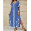 imageBsubseach Kaftan Dresses for Women Swimsuit Coverup Beach Caftans Cover Ups for Swimwear Loungewear Bird EmbroideryYblue