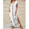 imageBsubseach Kaftan Dresses for Women Swimsuit Coverup Beach Caftans Cover Ups for Swimwear Loungewear Bird EmbroideryYwhite