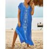 imageBsubseach Swimsuit Cover Ups Embroidery V Neck Short Sleeve Swim Cover Up for Women Kaftan DressesWblue Embroidery