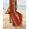 imageBsubseach Swimsuit Cover Ups Embroidery V Neck Short Sleeve Swim Cover Up for Women Kaftan DressesWrust Red Embroidery