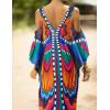 imageBsubseach Turkish Cold Shoulder Kaftan Dresses Swimsuit Cover Up Maxi Dress Beach Cover UpsAcolorful Butterfly