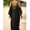 imageBsubseach Turkish Cold Shoulder Kaftan Dresses Swimsuit Cover Up Maxi Dress Beach Cover UpsBlack