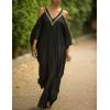 imageBsubseach Turkish Cold Shoulder Kaftan Dresses Swimsuit Cover Up Maxi Dress Beach Cover UpsBlack