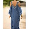 imageBsubseach Turkish Cold Shoulder Kaftan Dresses Swimsuit Cover Up Maxi Dress Beach Cover UpsCblue
