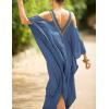 imageBsubseach Turkish Cold Shoulder Kaftan Dresses Swimsuit Cover Up Maxi Dress Beach Cover UpsCblue