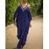 imageBsubseach Turkish Cold Shoulder Kaftan Dresses Swimsuit Cover Up Maxi Dress Beach Cover UpsCnavy Blue
