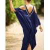 imageBsubseach Turkish Cold Shoulder Kaftan Dresses Swimsuit Cover Up Maxi Dress Beach Cover UpsCnavy Blue