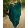 imageBsubseach Turkish Cold Shoulder Kaftan Dresses Swimsuit Cover Up Maxi Dress Beach Cover UpsCpeacock Green