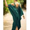 imageBsubseach Turkish Cold Shoulder Kaftan Dresses Swimsuit Cover Up Maxi Dress Beach Cover UpsCpeacock Green