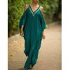 imageBsubseach Turkish Cold Shoulder Kaftan Dresses Swimsuit Cover Up Maxi Dress Beach Cover UpsCpeacock Green