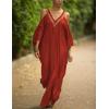 imageBsubseach Turkish Cold Shoulder Kaftan Dresses Swimsuit Cover Up Maxi Dress Beach Cover UpsCred Orange