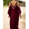 imageBsubseach Turkish Cold Shoulder Kaftan Dresses Swimsuit Cover Up Maxi Dress Beach Cover UpsCwine Red