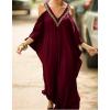 imageBsubseach Turkish Cold Shoulder Kaftan Dresses Swimsuit Cover Up Maxi Dress Beach Cover UpsCwine Red