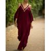 imageBsubseach Turkish Cold Shoulder Kaftan Dresses Swimsuit Cover Up Maxi Dress Beach Cover UpsCwine Red