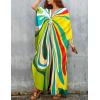 imageBsubseach Women Solid Color Cover Up V Neck Batwing Sleeve Plus Size Beach Kaftan DressesDgreen