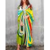 imageBsubseach Women Solid Color Cover Up V Neck Batwing Sleeve Plus Size Beach Kaftan DressesDgreen