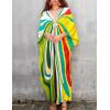 imageBsubseach Women Solid Color Cover Up V Neck Batwing Sleeve Plus Size Beach Kaftan DressesDgreen