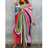 imageBsubseach Women Solid Color Cover Up V Neck Batwing Sleeve Plus Size Beach Kaftan DressesDred