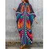 imageBsubseach Women Solid Color Cover Up V Neck Batwing Sleeve Plus Size Beach Kaftan DressesEblack
