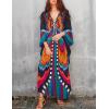 imageBsubseach Women Solid Color Cover Up V Neck Batwing Sleeve Plus Size Beach Kaftan DressesEblack