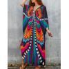 imageBsubseach Women Solid Color Cover Up V Neck Batwing Sleeve Plus Size Beach Kaftan DressesEblack
