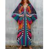 imageBsubseach Women Solid Color Cover Up V Neck Batwing Sleeve Plus Size Beach Kaftan DressesEblack