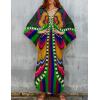 imageBsubseach Women Solid Color Cover Up V Neck Batwing Sleeve Plus Size Beach Kaftan DressesEgreen