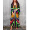 imageBsubseach Women Solid Color Cover Up V Neck Batwing Sleeve Plus Size Beach Kaftan DressesEgreen