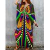 imageBsubseach Women Solid Color Cover Up V Neck Batwing Sleeve Plus Size Beach Kaftan DressesEgreen