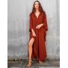 imageBsubseach Women Solid Color Cover Up V Neck Batwing Sleeve Plus Size Beach Kaftan DressesF Burnt Orange
