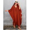 imageBsubseach Women Solid Color Cover Up V Neck Batwing Sleeve Plus Size Beach Kaftan DressesF Burnt Orange