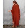 imageBsubseach Women Solid Color Cover Up V Neck Batwing Sleeve Plus Size Beach Kaftan DressesF Burnt Orange
