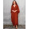 imageBsubseach Women Solid Color Cover Up V Neck Batwing Sleeve Plus Size Beach Kaftan DressesF Burnt Orange