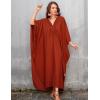 imageBsubseach Women Solid Color Cover Up V Neck Batwing Sleeve Plus Size Beach Kaftan DressesF Burnt Orange