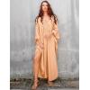 imageBsubseach Women Solid Color Cover Up V Neck Batwing Sleeve Plus Size Beach Kaftan DressesFapricot